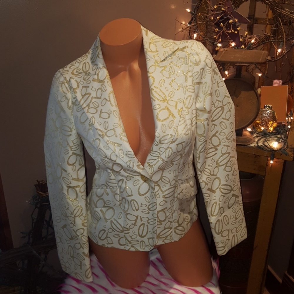 Bebe metallic tossed logo blazer size 4 NWOT RARE!